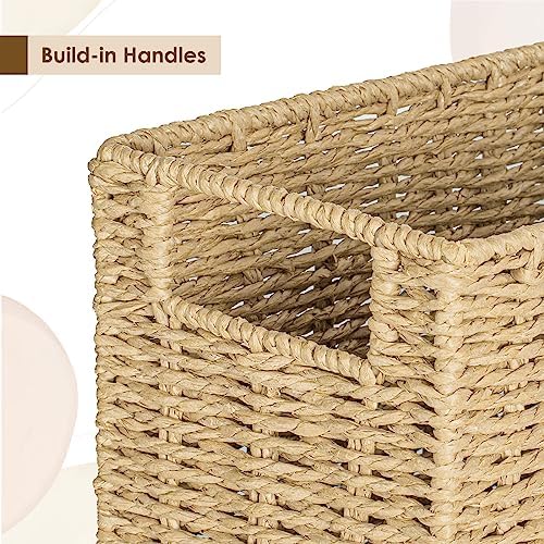 AELS Woven Natural Fibre Magazine Holder, Magazine Rack Floor, Hand-woven Magazine Organizer, Natural Paper Rope Magazine Basket with Handles, Boho Modern Farmhouse Book Basket, Newspaper Holder - Image 6