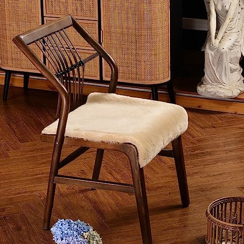 LLB Sheepskin Chair Covers Office Chair Cushion Dining Room Chair Pads Desk Seat Cushion for Computer Chair Fur Area Rugs for Living Room 19x19 Inch (Pack of 1), Shearling Pearl - Image 2