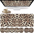 Large XXL Gaming Desk Mat 31.5"x 11.8", Ergonomic Keyboard Wrist Rest & Mouse Pad Wrist Rest + Coaster Set, Non-Slip Base, Memory Foam, Office and Home, Leopard Print by FOKBVNFLL