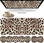Large XXL Gaming Desk Mat 31.5"x 11.8", Ergonomic Keyboard Wrist Rest & Mouse Pad Wrist Rest + Coaster Set, Non-Slip Base, Memory Foam, Office and Home, Leopard Print by FOKBVNFLL
