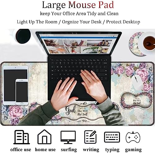 4 in 1 Mouse Pad Combo, Large Gaming Mouse Pad + Keyboard Wrist Support + Mouse Wrist Rest + Coaster, Table Pad with Stitched Edge Memory Foam Ergonomic Wrist Pad Set, Psalm 46:5 Floral - Image 4