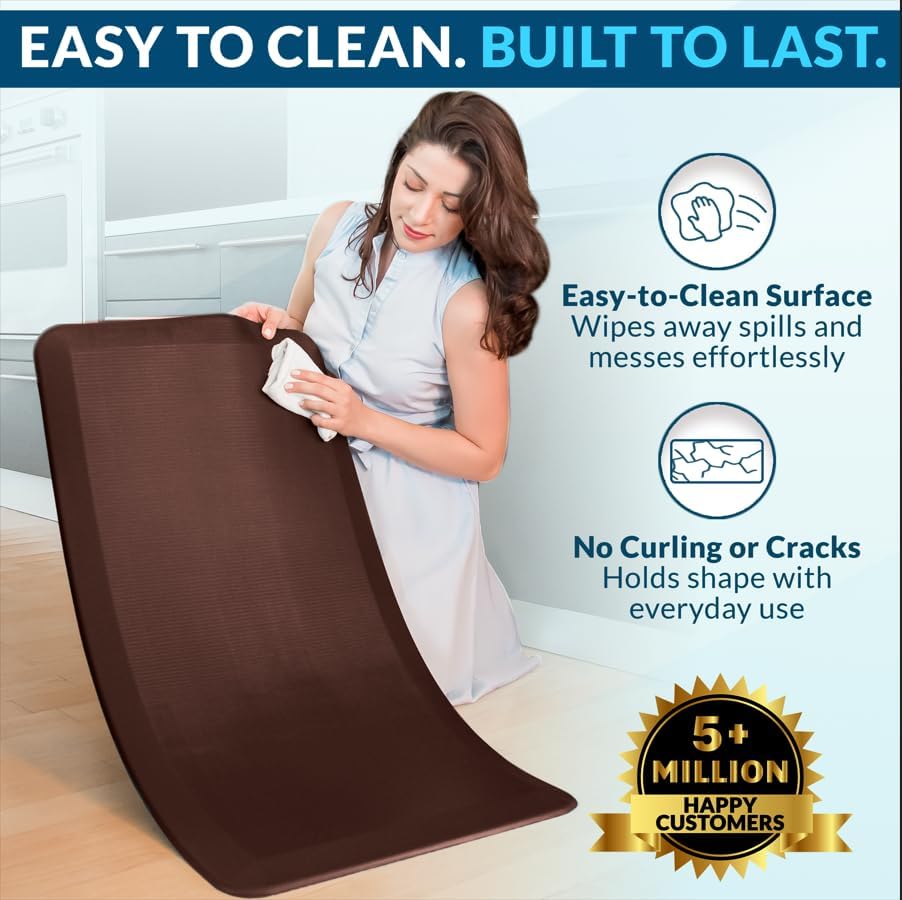 ComfiLife Anti Fatigue Floor Mat – 3/4 Inch Thick Kitchen Mats for Floor, Standing Desk Mat, Kitchen Rug – Comfort at Home, Office – Durable – Stain Resistant – Non-Slip Bottom (20" x 32", Brown) - Image 5