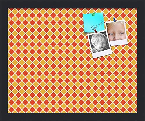 PinPix 16x13 inch Cork Bulletin Board. This Decorative Framed Pin Board Comes with Diamond Pattern in Red and Orange Design and Satin Black. Ideal for Home, Office Decor or School (PinPix-331) by PinPixBulletinBoards