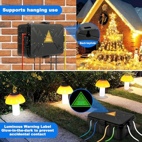 Hrensaw Large Outdoor Electrical Box Waterproof(12.5x8.5x5inch),IP54 Waterproof Outdoor Outlet Covers,Weatherproof Extension Cord Covers Protect Outlet,Plug,Timer,Power Strip,Holiday Light,Black - Image 6