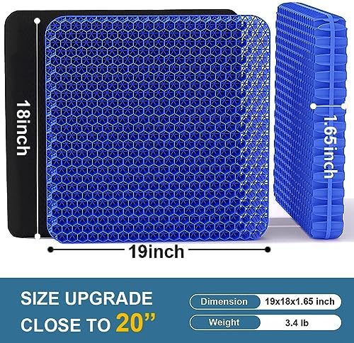 Gel Seat Cushion for Long Sitting, Super Large Gel Cushion Chair Pads for Home Office Car Seat Wheelchair, Breathable Honeycomb Pressure Relief Cushion for Sciatica, Tailbone, Coccyx & Back Hip Pain - Image 2