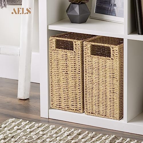AELS Woven Natural Fibre Magazine Holder, Magazine Rack Floor, Hand-woven Magazine Organizer, Natural Paper Rope Magazine Basket with Handles, Boho Modern Farmhouse Book Basket, Newspaper Holder - Image 4