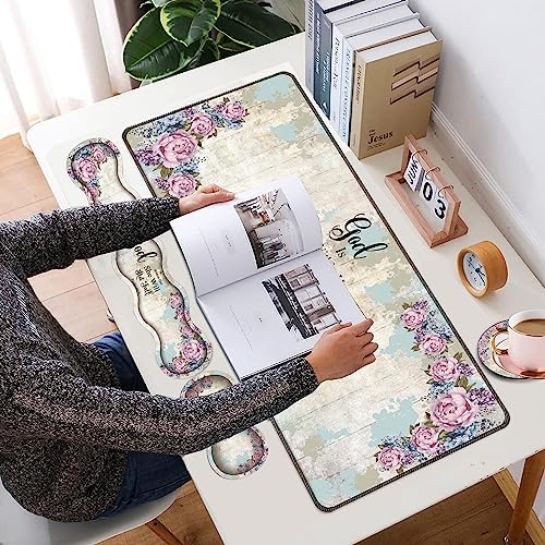 4 in 1 Mouse Pad Combo, Large Gaming Mouse Pad + Keyboard Wrist Support + Mouse Wrist Rest + Coaster, Table Pad with Stitched Edge Memory Foam Ergonomic Wrist Pad Set, Psalm 46:5 Floral - Image 2