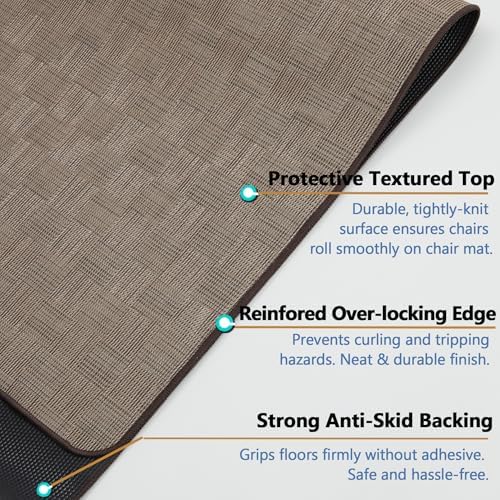 Chair Mat for Hardwood & Tile Floor, 47" x 60" Heavy Duty Office Chair Mat for Rolling Chairs, Anti Slip, Non-Curve, Floor Protector for Home Office, Brown Square - Image 3