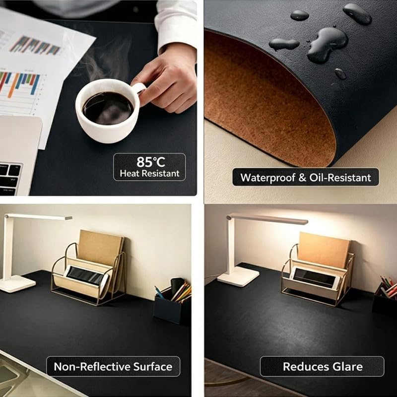 Large Black Desk Pad Waterproof PU Leather Mouse Mat for Desk 15.5"×49" - Image 4