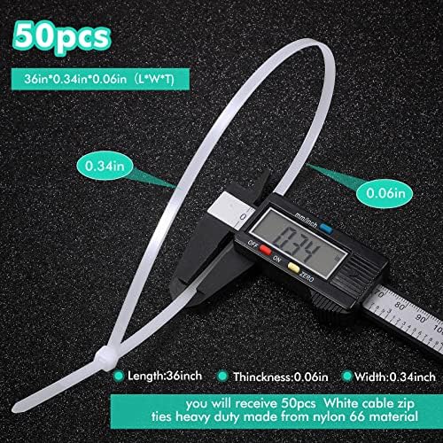 Shappy 36 Inch 50 Pack Large Zip Ties Heavy Duty Wire Ties, White - Image 2