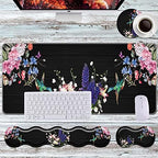 Keyboard Wrist Rest+Mouse Wrist Pad+Desk Pad Set,Memory Foam Ergonomic Easy Typing Pain Relief for Computer Laptop Office Home - Hummingbird and Flower by DSRGRGFDJ