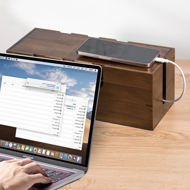Large Cable Management Box, Wooden Cord Hider Desk Organizer, Power Strip and Cord Hider Box, Surge Protector Floor Cable Organizer, for Desktop Home Office Kitchen - Image 6