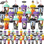 48 Pack Halloween Party Decorations Cups with Lids and Silly Straws Bulk by FZR+Legend