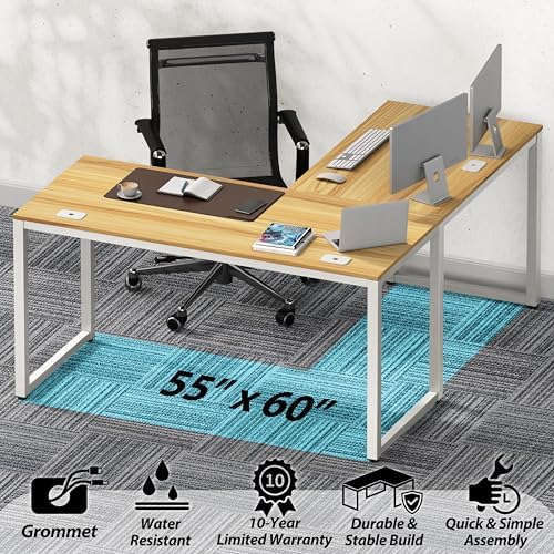 SHW 55 x 60 Commercial-Grade L-Shape Corner Office Computer Desk, Oak - Image 4