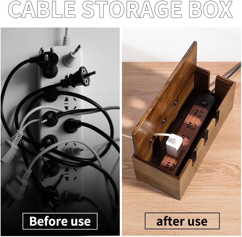 Large Cable Management Box, Wooden Cord Hider Desk Organizer, Power Strip and Cord Hider Box, Surge Protector Floor Cable Organizer, for Desktop Home Office Kitchen - Image 3