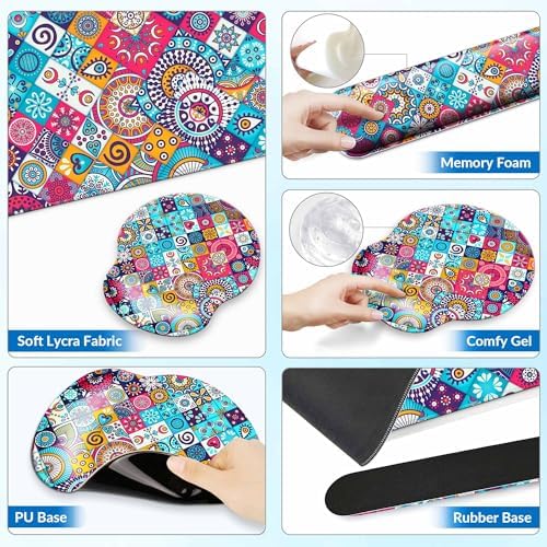 Desk Pad Keyboard Wrist Rest and Mouse Pad Coaster Set,Large XXL Desk Mat Matt Cover Ergonomic Mousepad with Memory Foam for Women Desktop Computer & Office -Mexican Style - Image 5