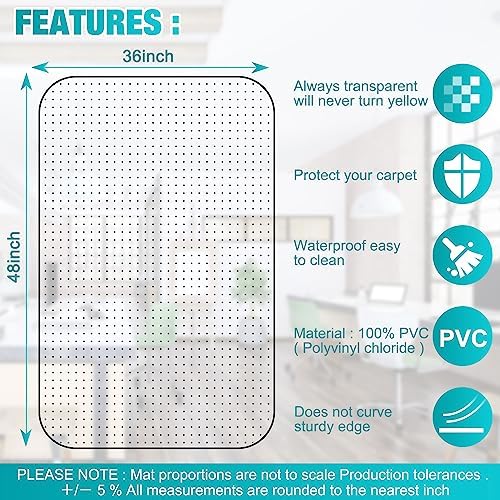 Office Chair Mat for Carpets, 48"x 36" Heavy Duty Clear Plastic Floor Protector, Non-Slip Computer Desk Chair Mat for Low Pile Carpeted Floors, Smooth Rolling Carpet Chair Mat for Home Office - Image 6