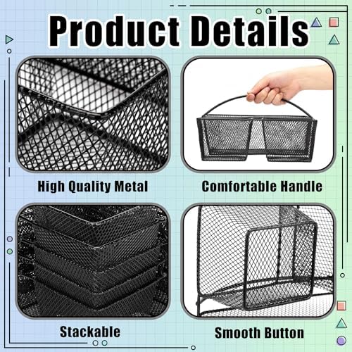LemonRoad 6 Pcs Classroom Table Caddy Portable Metal Storage Caddy with Handle 3 Compartment Multipurpose Classroom Storage Organizer Caddies for Table Desk Office School Kids Room (Black) - Image 4