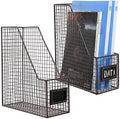 MyGift Wire Magazine Holder Set of 2, Brown File Storage Bin with Label by MyGiftHome