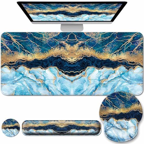 Desk Mat Set Keyboard and Mouse Pad with Wrist Rest Support by VINEBURY
