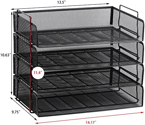 EASEPRES 4 Pack Stackable Desk Paper Tray, Metal Mesh Desktop Document Letter File Organizer for Office Home School, 13.5'' L x 9.75'' W x 11'' H, Black - Image 3
