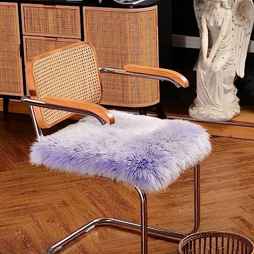 LLB Sheepskin Chair Cover - Office Cushion, Dining Room Pad, Desk Seat for Computer, Fur Area Rug for Living Room, 18x18 Inch (Pack of 1), Taro Purple - Image 2