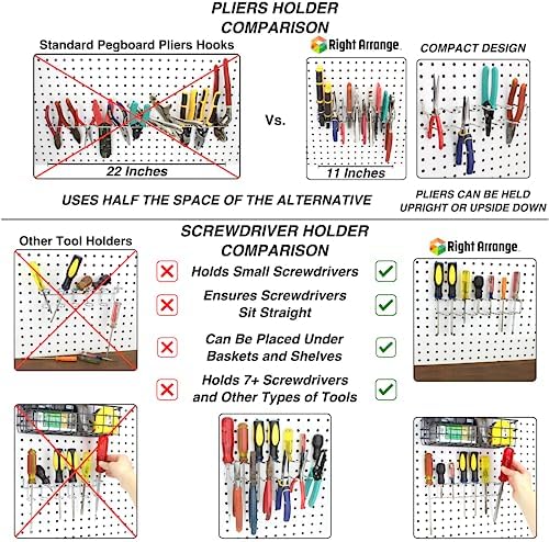 Peg Board Hooks for Hanging Tools with Bins and Baskets – Tool Organization Accessories Kit – Organizer Set of 1 inch, 2 inch, 4 inch L Hooks, J Hook, Pliers Rack, Screwdriver Holder - Image 5