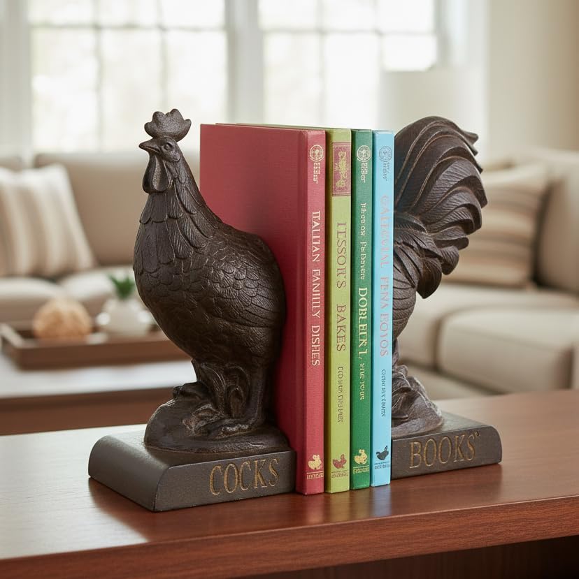 Comfy Hour 9.5 Inch Rooster Bookends, Farmhouse Decor, Set of 2 - Image 2