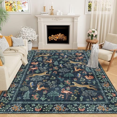DUKINO 9x12 Area Rug for Living Room Washable Animal Rug Non Slip Navy Blue by DUKINO
