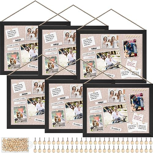 Teling 6 Pack Wood Bulletin Boards with Linen 12''x 16'' Cork Board for Walls with 60 Pushpin Decorative Wood Framed Display for Classroom School Office Bedroom (Black) by Teling