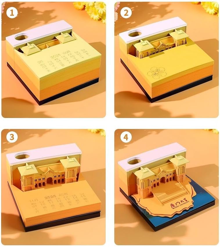 3D Memo Pad, 3D Calendar 2027, Time Piece Calendar, Tear-Off Calendars 2027, 3D Paper Carving Art Memo Pad, Art Carving Sticky Notes for Office Home Gifts Ornaments (Xiamen University) - Image 6