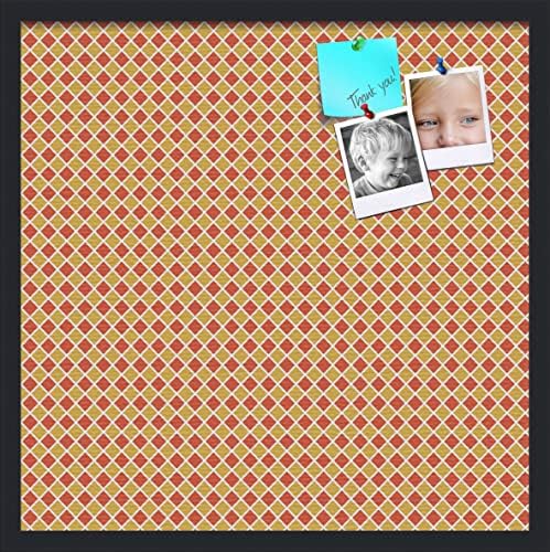 PinPix 24x24 inch Cork Bulletin Board. This Decorative Framed Pin Board Comes with Diamond Pattern in Red and Orange Design and Satin Black. Ideal for Home, Office Decor or School (PinPix-331) by PinPixBulletinBoards