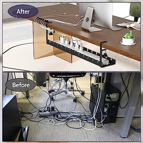 Shikha 2 Pack Cable Management Under Desk, 15.7"-31" Retractable Cable Management Tray, No Drilling Cord Organizer with Clamp for Desk, Under Table Wire Management Tray for Home Office - Image 2