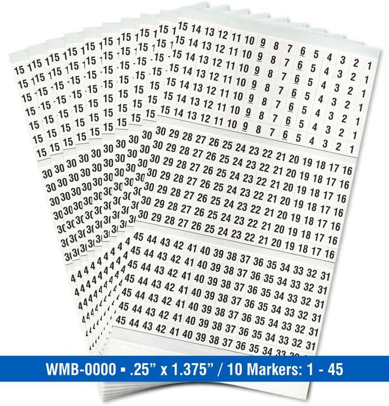 Premium Wire Marker Book Numbered 1-45 for Cable Management, Vinyl-Coated, High-Tack Adhesive, Electric Panel Wire Labels 10 Pages/Book - Image 2